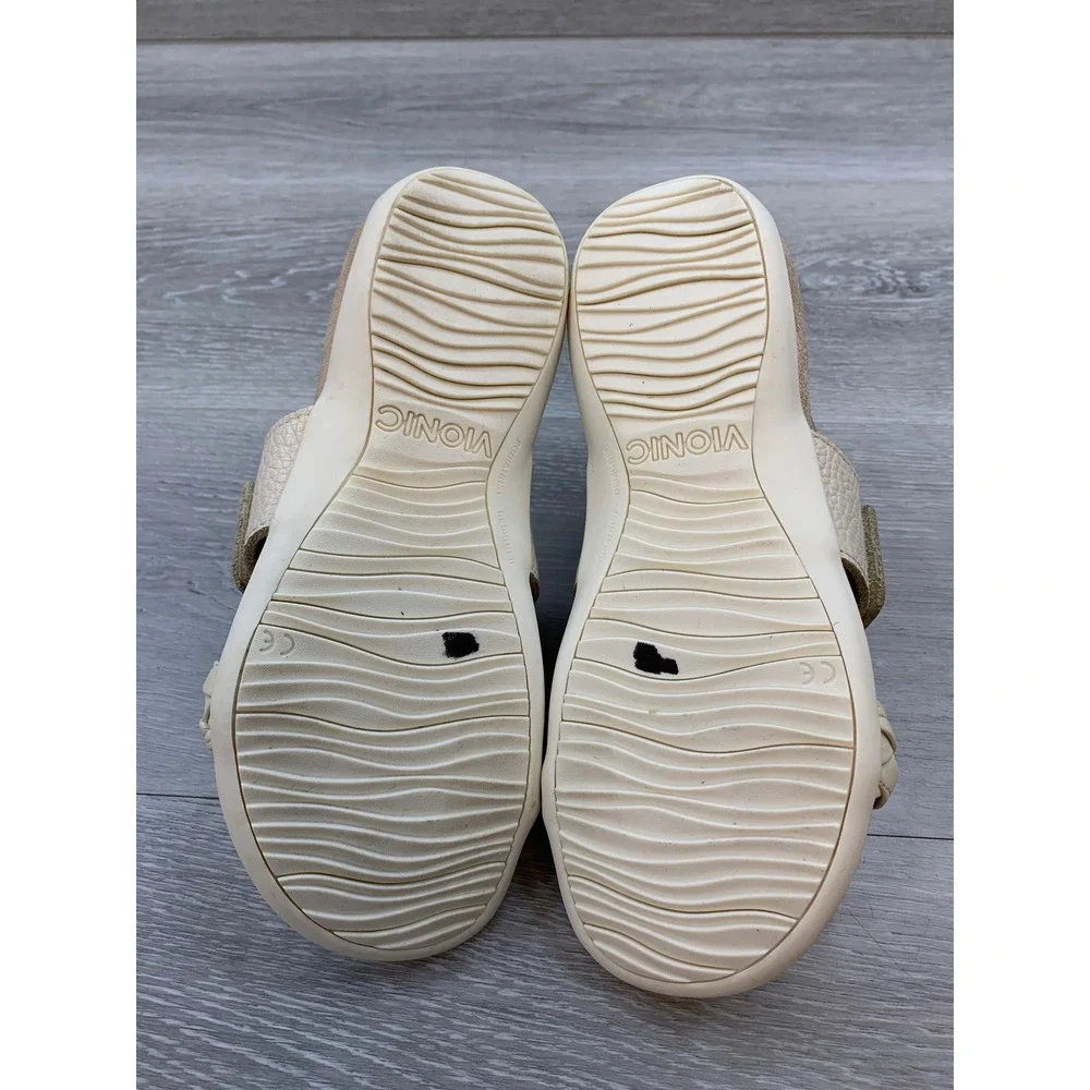 Vionic Jeanne Women's Beige Leather Braided Slide Sandals 6 Comfort Shoes